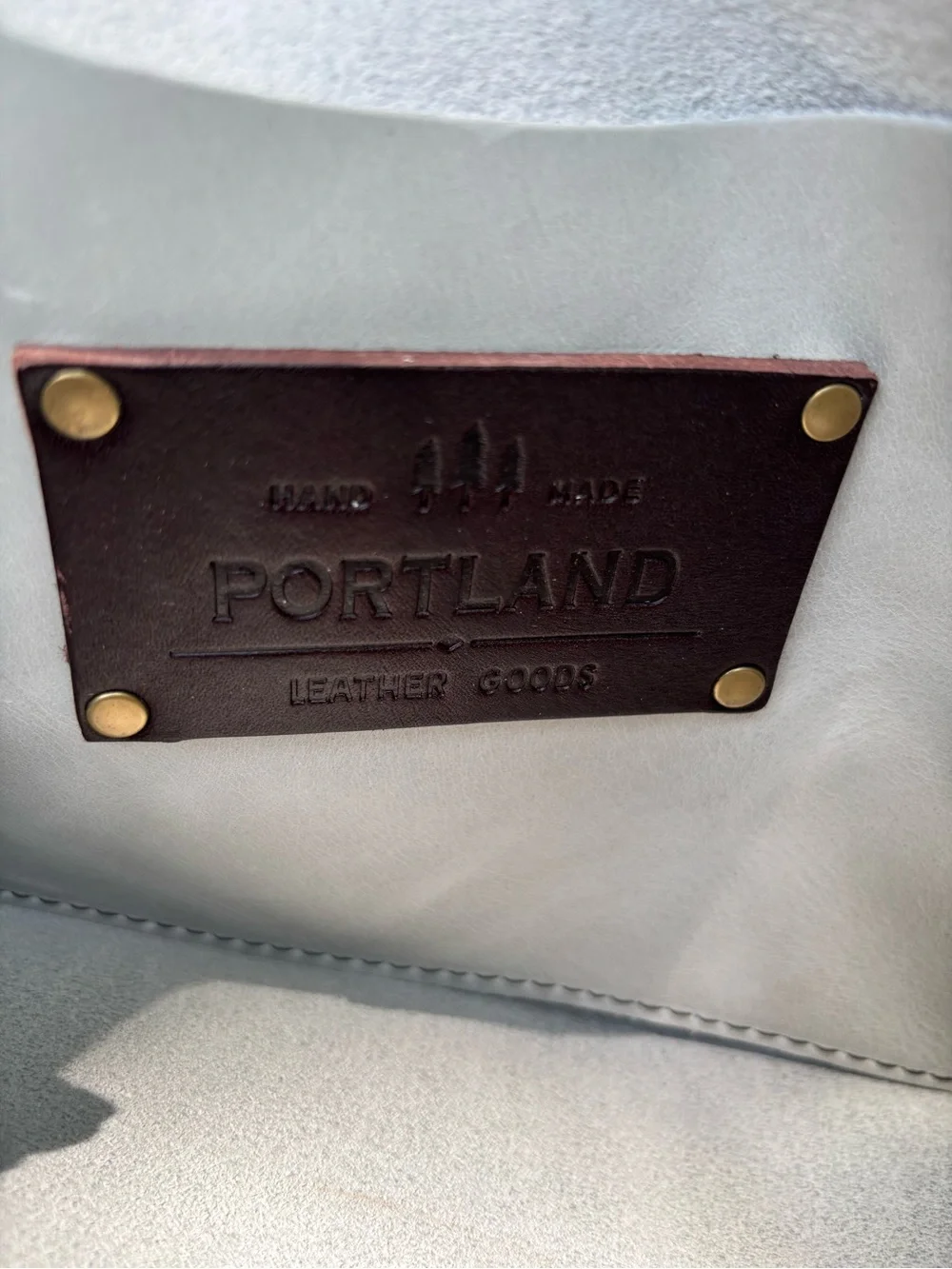 Portland Leather Medium Beluga Tote Bag with Brown Leather Straps - White